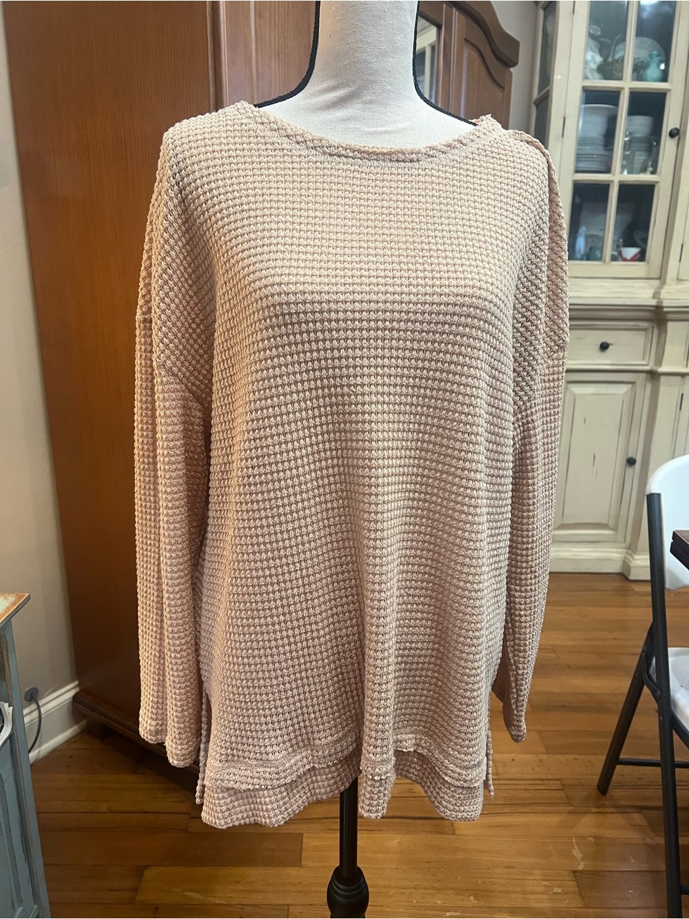 Cozy Waffle Knit Long Sleeve Top - khaki
